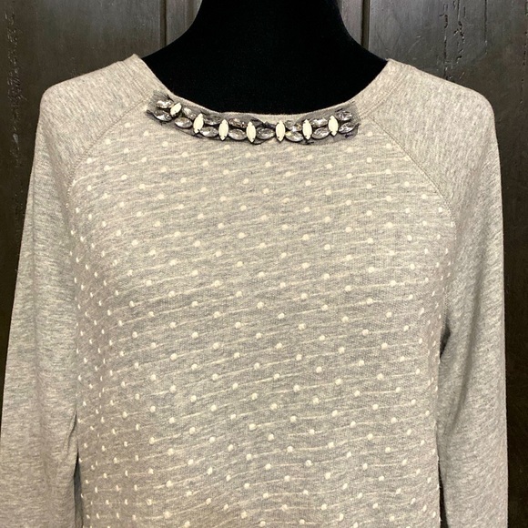 JCP oversized gray with white polka dots sweatshirt w/rhinestones - Size Large - Picture 4 of 12